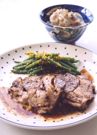 grilled pork, green beans & rice